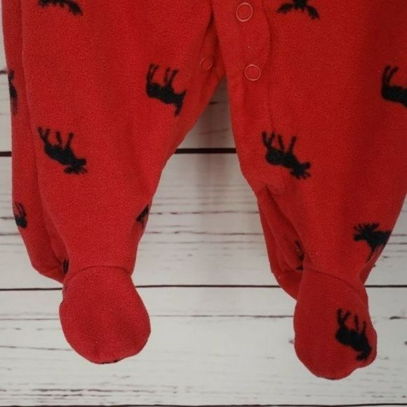 Carter’s Boys Fleece Red Moose Size 3 Months Sleeper Footed - Picture 3 of 5